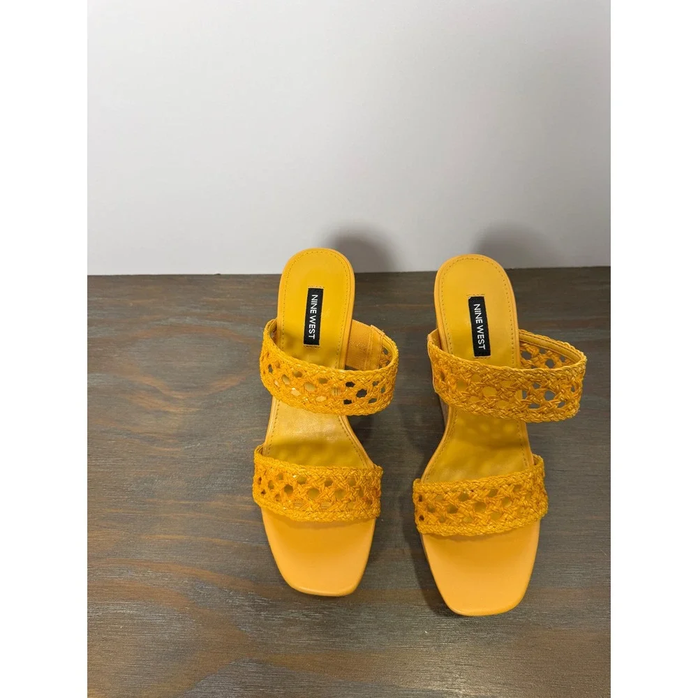 Nine West Kalani‎ Yellow Woven Cork Platform Wedge Sandals Size 8.5 New
